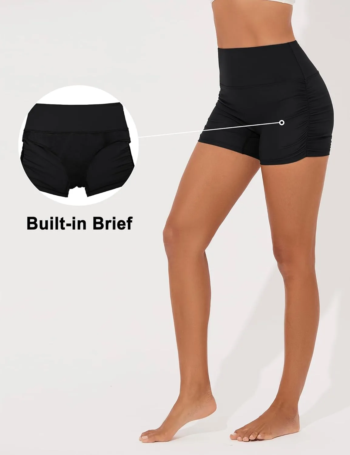 Women's 3" Swim Shorts High Waist Bathing Suit Bottoms Ruched Side Board Shorts