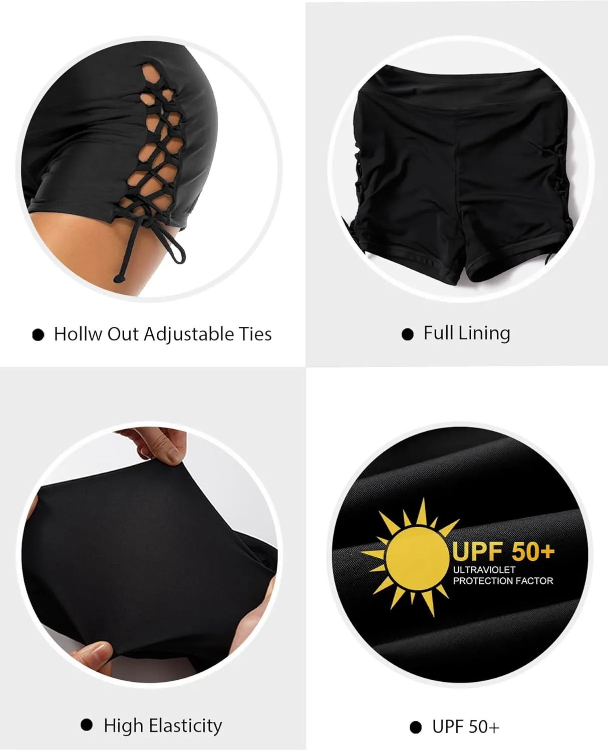 Women's Swim Shorts High Waisted Bathing Suit Bottoms Adjustable Tie Swimwear Boy Short Swimsuit Board Shorts