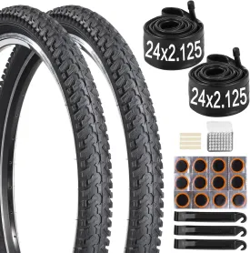 yeesport 24/26 Inch Mountain Bike Tires, 2 Pack Foldable 24/26 x 2.125 Bike Tire & Bike Tubes with Repair Kit, 24 x 2.125 Bike Tire 26x2.125 Bicycle Tire Tube for MTB,BMX